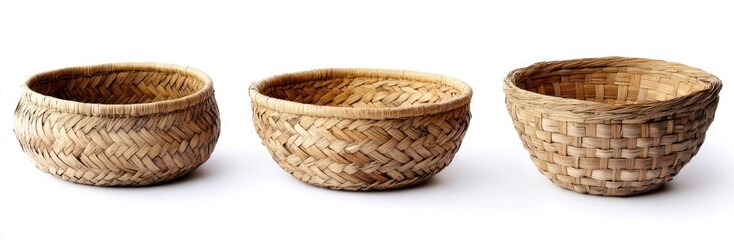 Poster - Set of three woven baskets on a white background