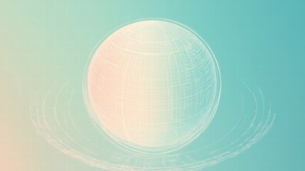 Aufkleber - Soft pastel illustration of a sphere on a gradient background with circular patterns and lines in a serene setting. Generative AI