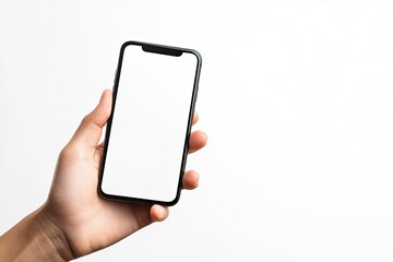 Poster - Ultra Quality Picture of Hand Holding Smartphone Isolated on White Background with Clipping Path