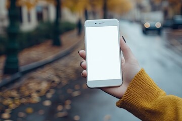 Poster - Premium Quality Visual of Woman Hand Holding the White Smartphone