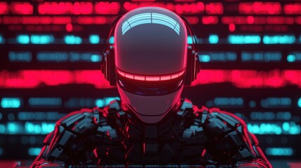 Poster - Communication Negotiation concept. Futuristic Digital Negotiation Assistant Concept Art with Neon Interface