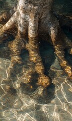 Sticker - Underwater tree roots, shallow water, sunlight, nature, serene background, website/print