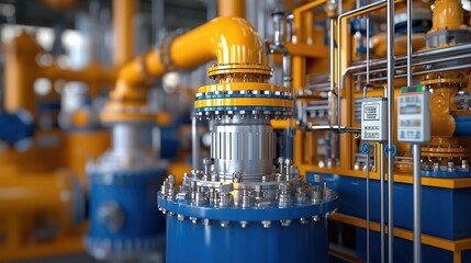 Poster - Detailed View of Industrial Oil Technology Machinery with Vibrant Piping and High-Tech Components in a Modern Oil Processing Facility