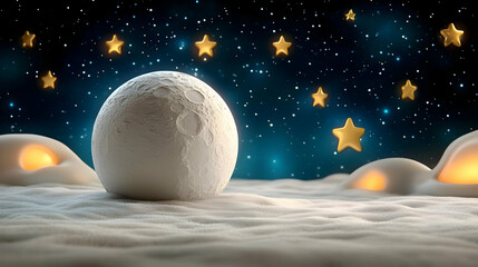 Wall Mural - moonlit winter night, starry sky, glowing hills