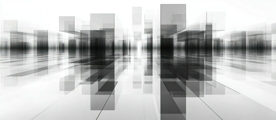 Poster - Abstract Monochrome Cityscape with Geometric Shapes and Reflections on a Smooth Surface
