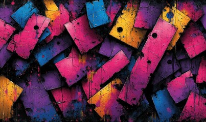 Poster - colorful abstract background with vibrant blocks in bold shades of pink, blue, and yellow