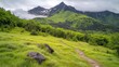 © Narongsag - Majestic Mountain Panorama  Hiking Trail  Green Meadows  Sky  Peaks