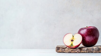 Wall Mural - Juicy Red Apple Slices on Rustic Wood  Healthy Food Photo