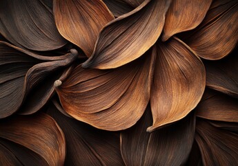Poster - Close-up of elegant and textured brown leaves creating an intricate natural pattern suitable for backgrounds or design projects in a warm color palette
