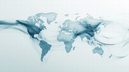 Leinwandbilder - Artistic representation of a world map with flowing blue lines indicating movement and connection across continents. Generative AI