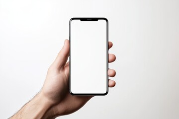 Sharp Picture of Man Hand Holding Black Smartphone Isolated on White Background