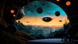 © Narongsag - Futuristic Spaceships  Alien Landscape  Sci Fi Artwork  Cosmic Scene