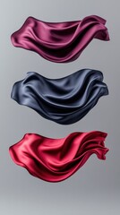Poster - Elegant floating silk fabric in vibrant colors on gray background creating a luxurious and modern aesthetic for design and fashion