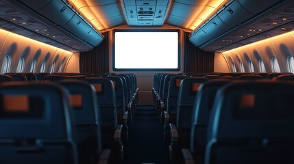 Poster - airplane seats with blank lcd screen mock up device for entertainment to serve passenger on a plane 