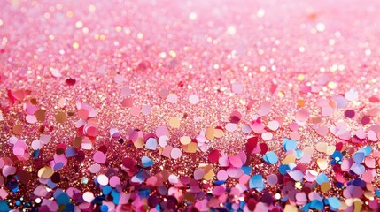 Poster - Colorful glitter particles in vibrant hues create a dazzling texture resembling a festive celebration environment