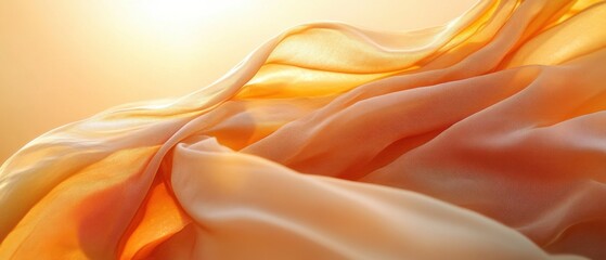 Poster - Golden silk fabric waves in soft light creating a warm and luxurious texture with a flowing dynamic design for elegant backgrounds and artistic overlays
