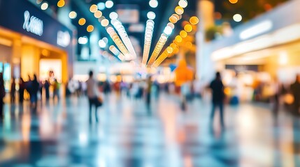 Poster - an expo hall bustling with activity and attendees, business conference, blurred background, with cop