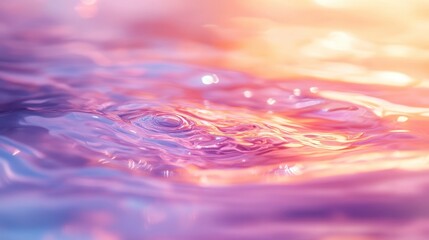Aufkleber - Colorful reflections on rippling water surface during golden hour with soft bubbles rising gently
