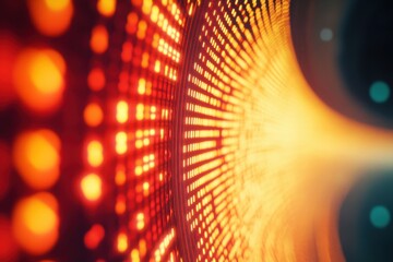 Fototapete - Visual display of vibrant light patterns in an abstract digital art installation showcasing colorful dots and waves in a dark environment