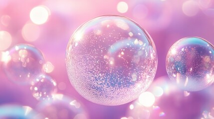 Poster - Bubbles floating in vibrant and colorful atmosphere with soft light reflections creating a dreamy effect