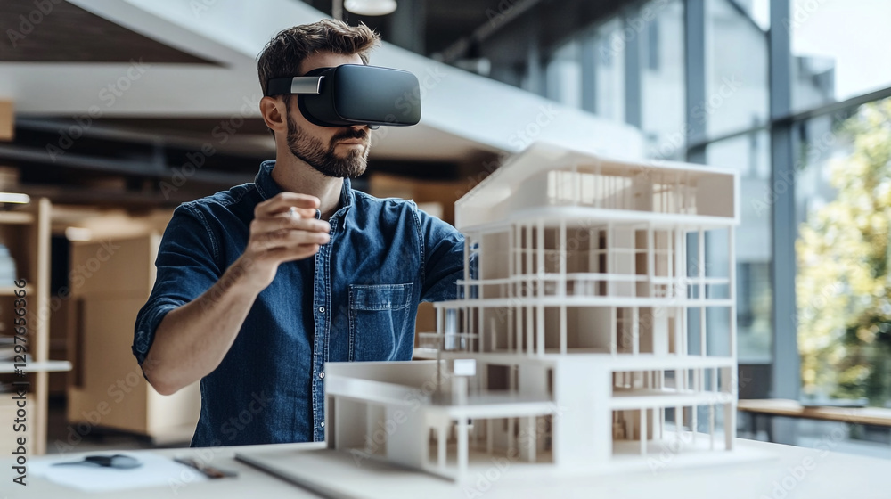 Architect uses virtual reality headset to design modern building model ...