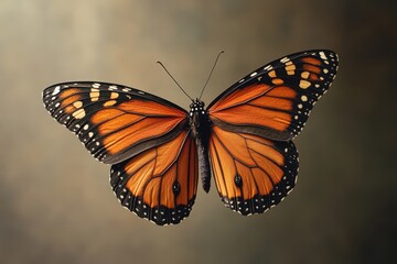 Aufkleber - Monarch butterfly displaying vibrant orange and black wings against a soft blurred background, a symbol of transformation and nature's beauty