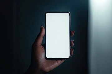 Clear Pixel Picture of Black Female Hand Holding Frameless Smartphone with Empty Screen