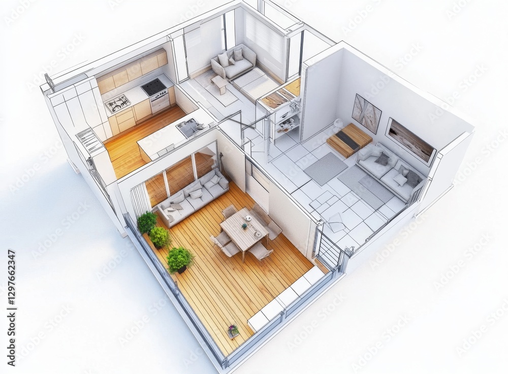 Modern Apartment Floor Plan Design with Outdoor Space