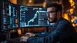 © kaiserseeing - Focused Programmer Analyzing Data on Multiple Computer Screens
