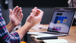 © Jhati - Man gesturing during a productive online business meeting work hands ideas laptop office modern