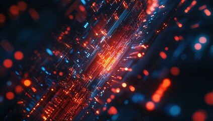 Poster - Abstract Digital Data Flow with Glowing Red and Blue Particles