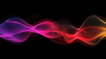 Poster - Abstract wave of glowing pink, red, and orange particles flowing in dark space, symbolizing futuristic technology and data visualization. Ideal for AI, big data, and innovation themes