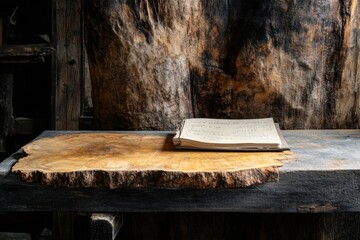 Aufkleber - A book is on a wooden table
