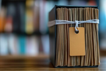 Aufkleber - A box of books with a yellow tag on it