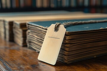 Aufkleber - A stack of books with a tag on the bottom