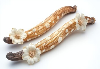 Poster - Decorative handcrafted wooden pieces with floral accents showcasing intricate design and craftsmanship, perfect for home decor and artistic display ideas