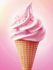 Aufkleber - Enjoying a delightful pink ice cream cone with sprinkles on a sunny day in a bright atmosphere. Generative AI