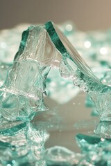 Poster - Captivating shards of turquoise glass reflecting light creating a mesmerizing abstract pattern on a glossy surface with a serene and ethereal mood