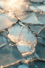 Poster - Abstract Frozen Surface with Cracks and Glimmering Light Reflections Capturing the Beauty of Fractured Ice Texture and Winter Mood