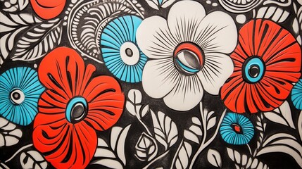 Wall Mural - vintage postcard with bright floral patterns