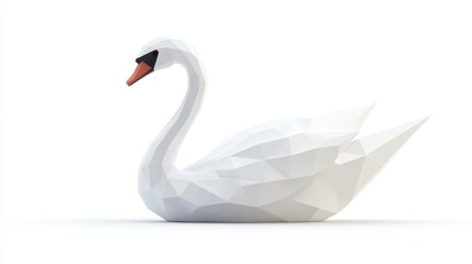 Poster - Origami Swan Low-poly paper sculpture against a clean, bright studio backdrop