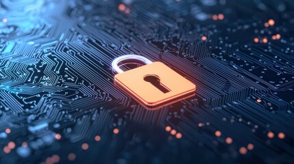 Poster - Cyber Security Concept with Digital Lock Over Circuit Board Background for Technology and Data Protection Themes