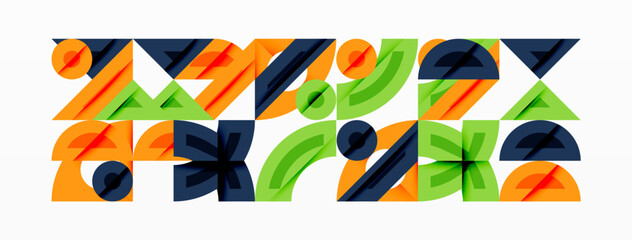 Wall Mural - Abstract geometric background with shapes, featuring circular and rounded elements. Bold contrast, smooth gradients, dynamic composition, futuristic style
