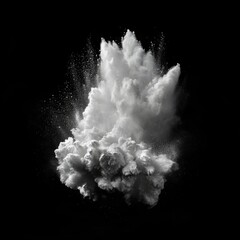 Poster - Dramatic monochrome explosion of white powder against a stark black background creating a dynamic visual impact