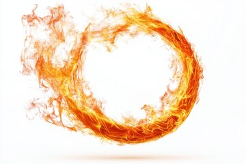 Poster - Dynamic fire ring on white background captures energy and heat with a mesmerizing dance of flames in a studio shot