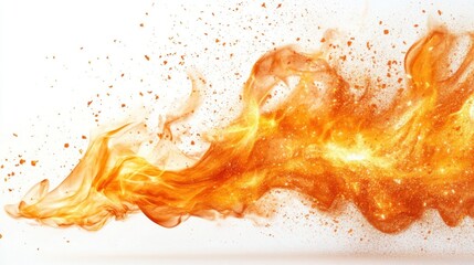 Poster - Abstract orange flame on white background evoking energy and heat with a dynamic and fluid motion creating a bright and warm visual mood