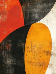Aufkleber - Abstract composition with vibrant orange red and yellow circles on textured black and white background