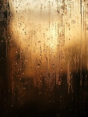Poster - Golden Raindrops on Glass Surface Abstract Texture Background with Warm Light and Soft Focus for Creative Design and Atmospheric Visuals