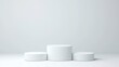 © Achirawee - hyper-minimalist 3D podium, ultra-clean aesthetic, pure white environment, seamless soft shadows, artistic negative space, contemporary design, high-fashion editorial feel, pristine composition, copy