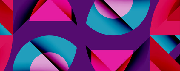 Poster - Abstract geometric composition with interlocking circular and angular shapes, featuring smooth gradients and sharp contrasts on a white background